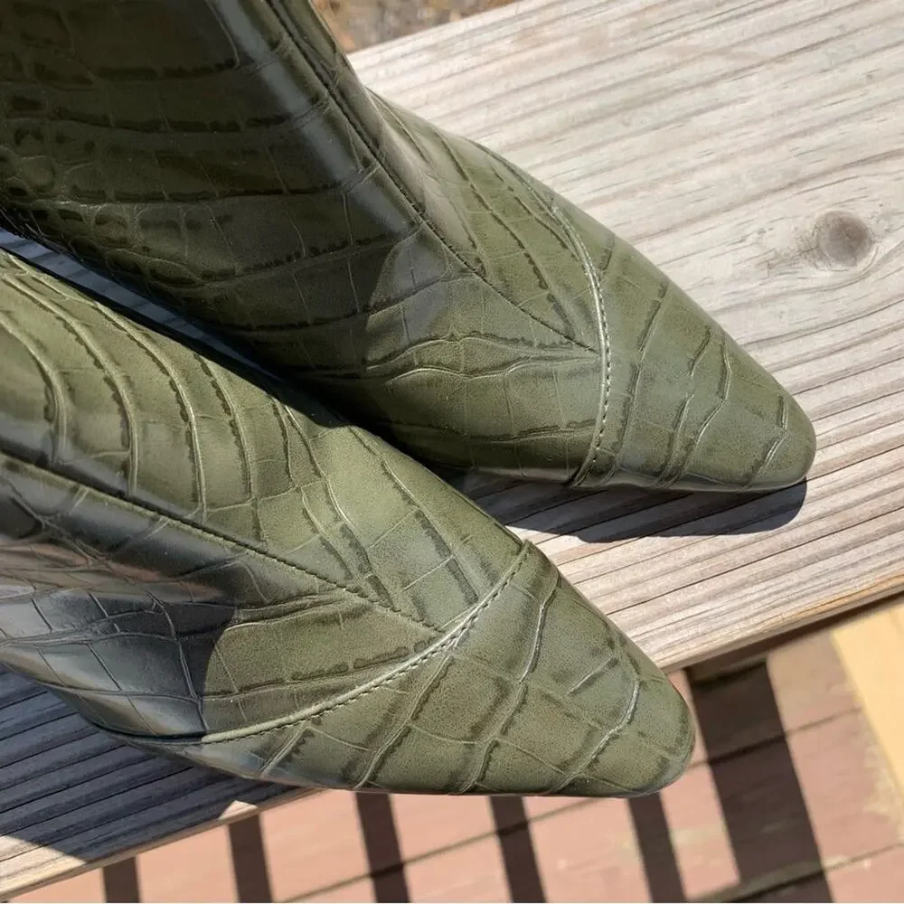 Zara Green Faux Leather Python Snake Print Heeled Booties